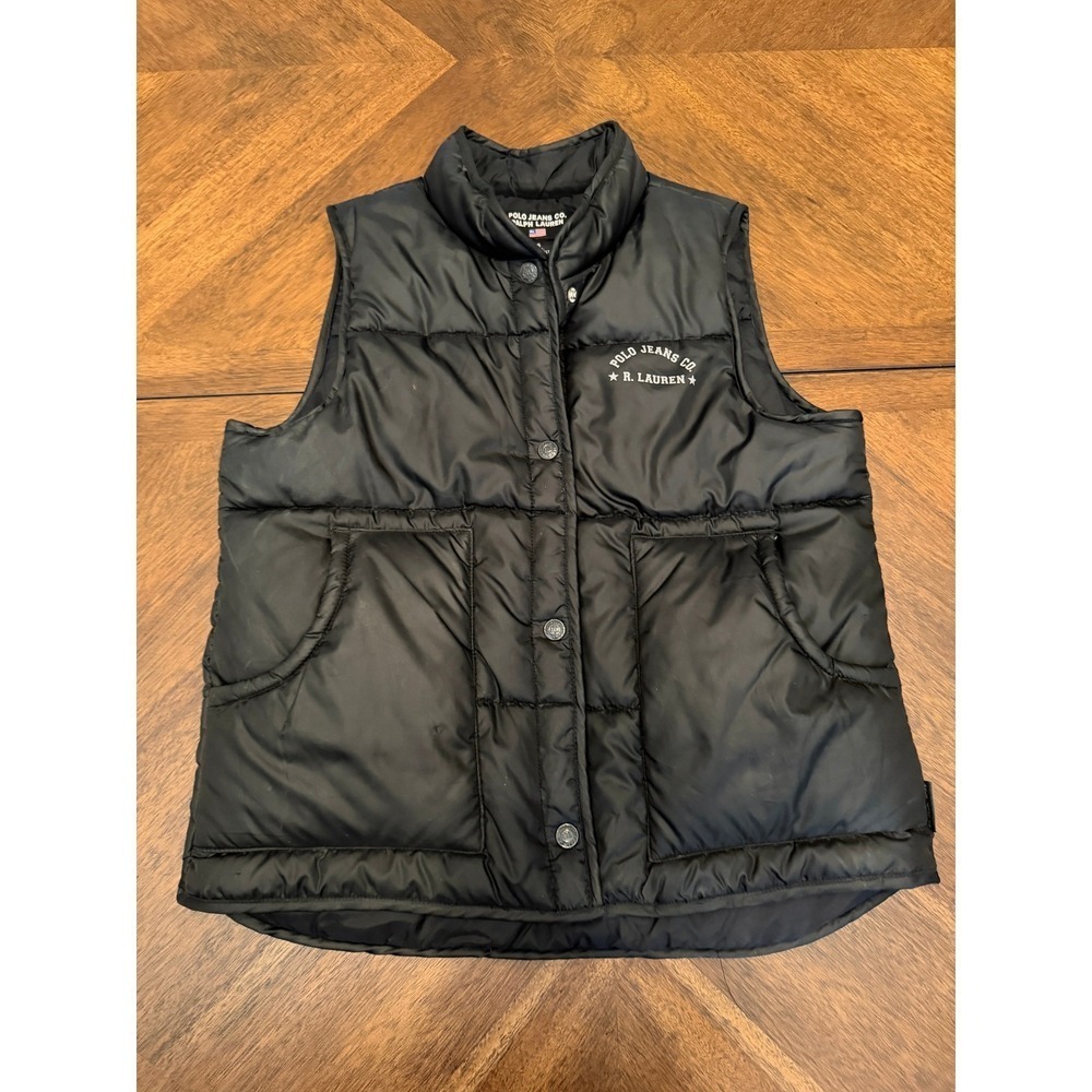 Polo Jeans Co Ralph Lauren Black Puffer Vest Snap Front Small‎ RN67437